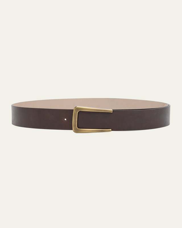 Logo Frame Vintage Effect Leather Belt